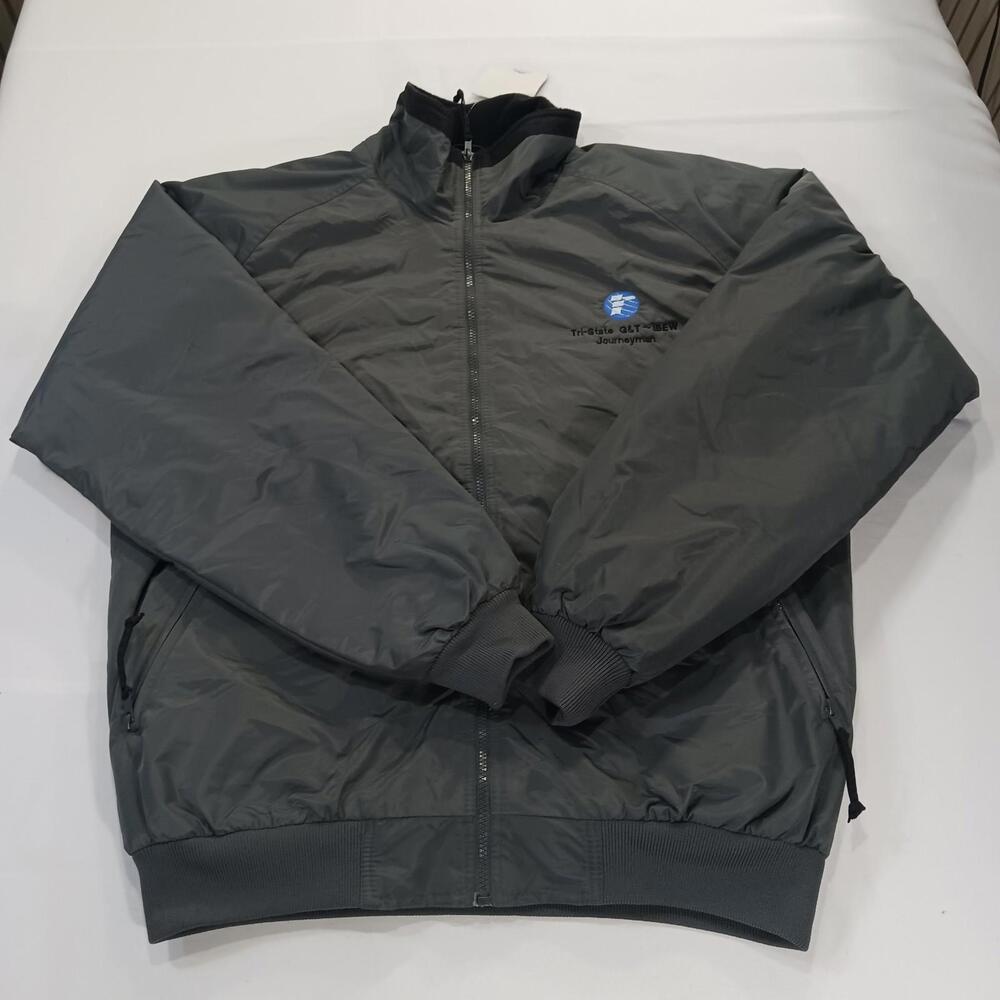 Tri-Mountain G&T IBEW RN#88051 Men's Gray Windbreaker Full Zip Jacket Size LT